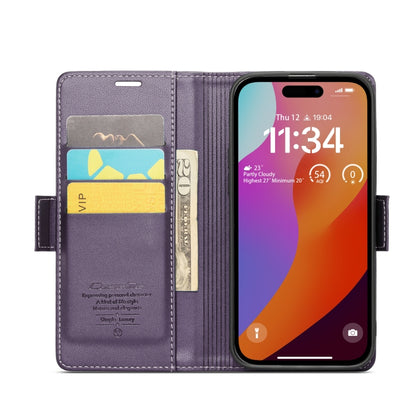 For iPhone 15 Pro Max CaseMe 023 Butterfly Buckle Litchi Texture RFID Anti-theft Leather Phone Case(Pearly Purple) by CaseMe