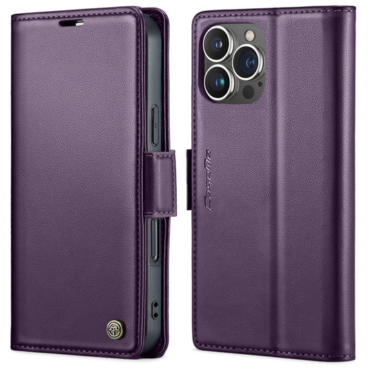 For iPhone 15 Pro Max CaseMe 023 Butterfly Buckle Litchi Texture RFID Anti-theft Leather Phone Case(Pearly Purple) by CaseMe
