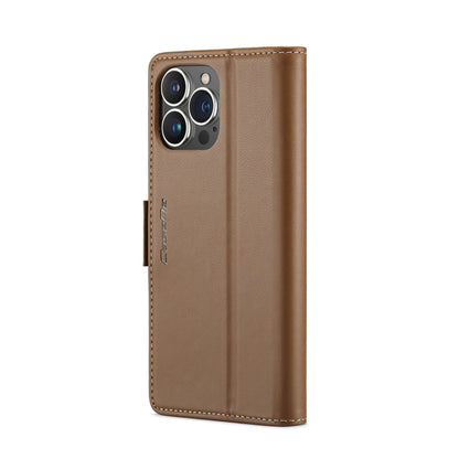 For iPhone 15 Pro CaseMe 023 Butterfly Buckle Litchi Texture RFID Anti-theft Leather Phone Case(Brown) by CaseMe