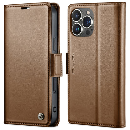 For iPhone 15 Pro CaseMe 023 Butterfly Buckle Litchi Texture RFID Anti-theft Leather Phone Case(Brown) by CaseMe