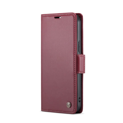 For iPhone 15 Pro CaseMe 023 Butterfly Buckle Litchi Texture RFID Anti-theft Leather Phone Case(Wine Red) by CaseMe