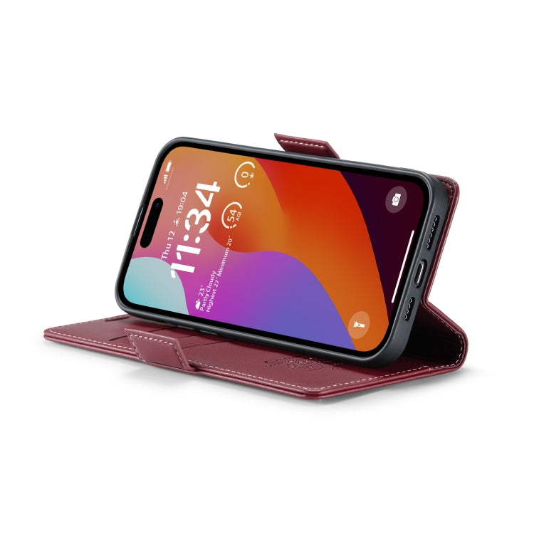 For iPhone 15 Pro CaseMe 023 Butterfly Buckle Litchi Texture RFID Anti-theft Leather Phone Case(Wine Red) by CaseMe