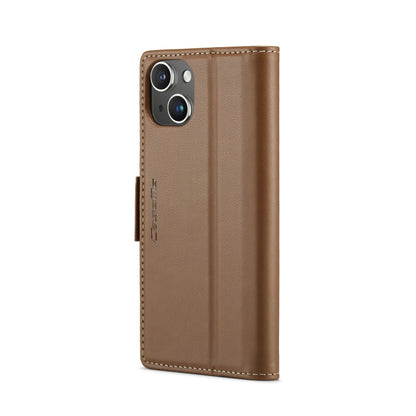 For iPhone 15 Plus CaseMe 023 Butterfly Buckle Litchi Texture RFID Anti-theft Leather Phone Case(Brown) by CaseMe
