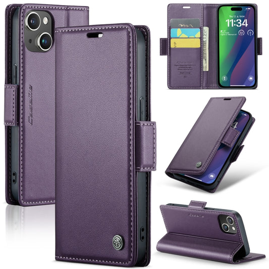 For iPhone 15 Plus CaseMe 023 Butterfly Buckle Litchi Texture RFID Anti-theft Leather Phone Case(Pearly Purple) - iPhone 15 Plus Cases by CaseMe | Online Shopping UK | buy2fix