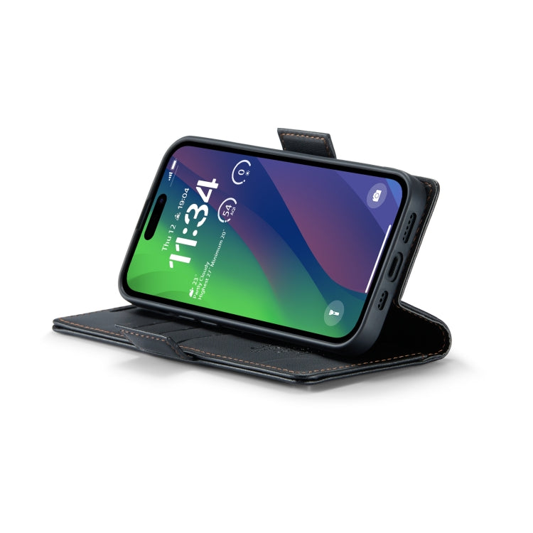 For iPhone 15 CaseMe 023 Butterfly Buckle Litchi Texture RFID Anti-theft Leather Phone Case(Black) by CaseMe