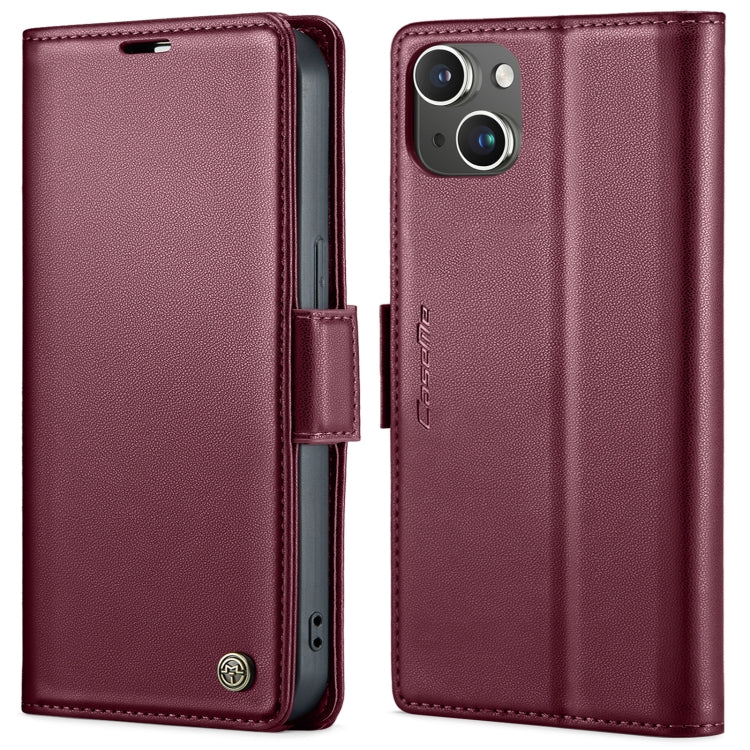 For iPhone 15 CaseMe 023 Butterfly Buckle Litchi Texture RFID Anti-theft Leather Phone Case(Wine Red) by CaseMe