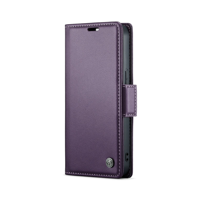 For iPhone 15 CaseMe 023 Butterfly Buckle Litchi Texture RFID Anti-theft Leather Phone Case(Pearly Purple) by CaseMe