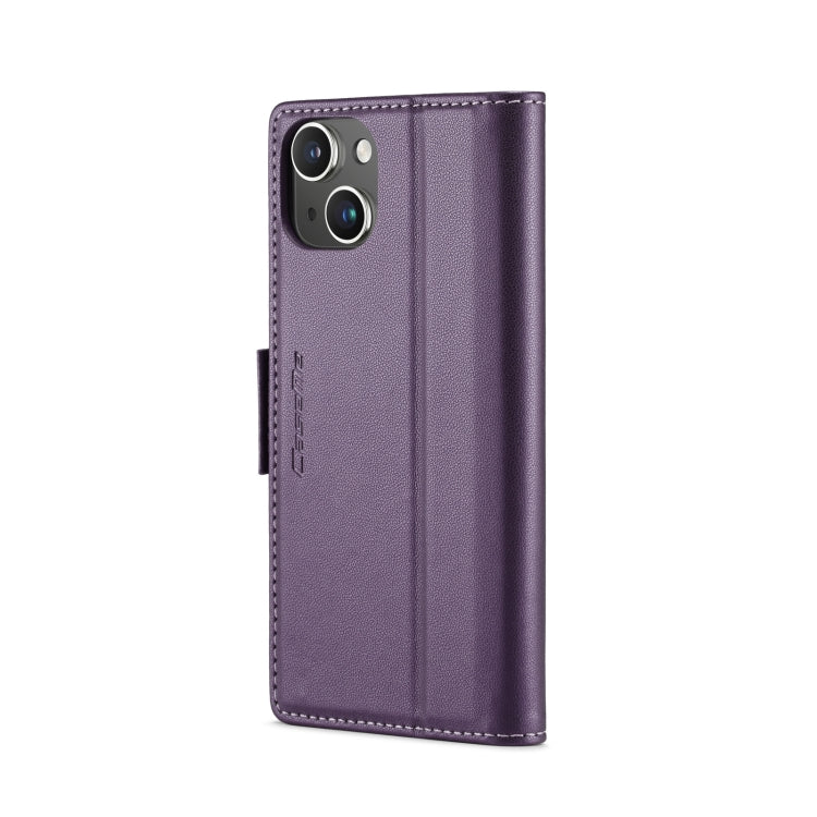 For iPhone 15 CaseMe 023 Butterfly Buckle Litchi Texture RFID Anti-theft Leather Phone Case(Pearly Purple) by CaseMe