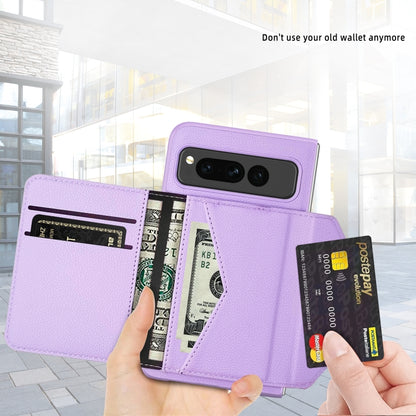 For Google Pixel Fold Litchi Texture Integrated Phone Case with Card Bag(Purple) by buy2fix