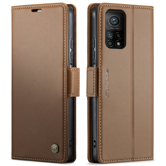 For Xiaomi Mi 10T 5G／10T Pro 5G CaseMe 023 Butterfly Buckle Litchi Texture RFID Anti-theft Leather Phone Case(Brown) by CaseMe