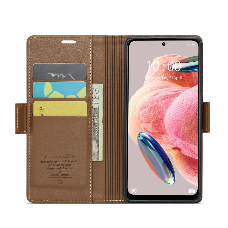 For Xiaomi Redmi Note 12 4G Global CaseMe 023 Butterfly Buckle Litchi Texture RFID Anti-theft Leather Phone Case(Brown) - Xiaomi Cases by CaseMe | Online Shopping UK | buy2fix