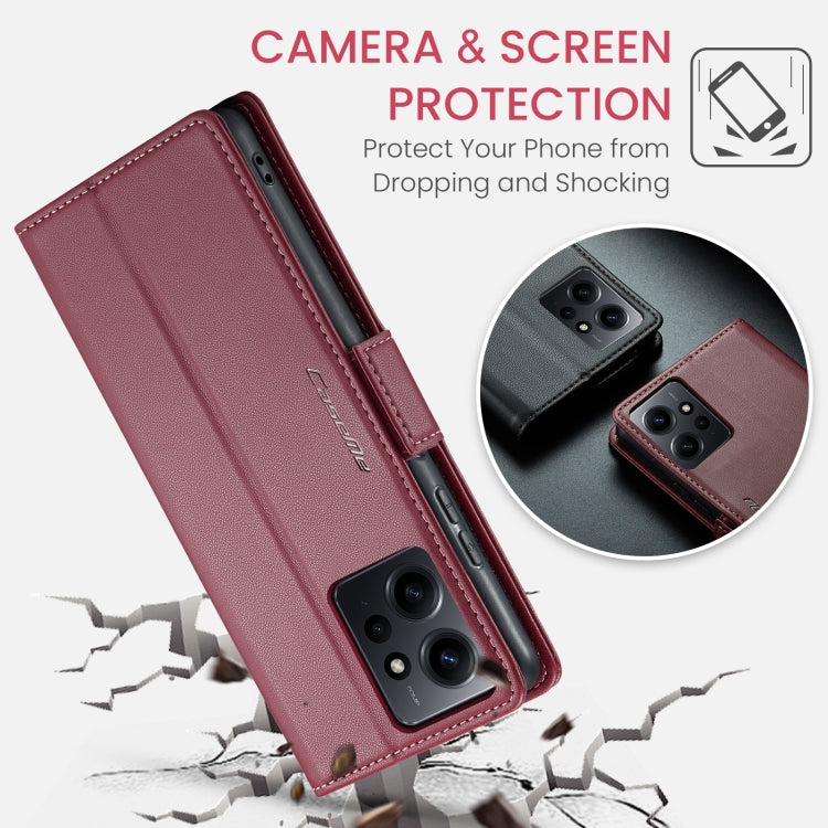 For Xiaomi Redmi Note 12 4G Global CaseMe 023 Butterfly Buckle Litchi Texture RFID Anti-theft Leather Phone Case(Wine Red) - Xiaomi Cases by CaseMe | Online Shopping UK | buy2fix