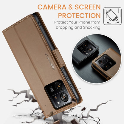 For Xiaomi 13T/13T Pro CaseMe 023 Butterfly Buckle Litchi Texture RFID Anti-theft Leather Phone Case(Brown) - Xiaomi Cases by CaseMe | Online Shopping UK | buy2fix