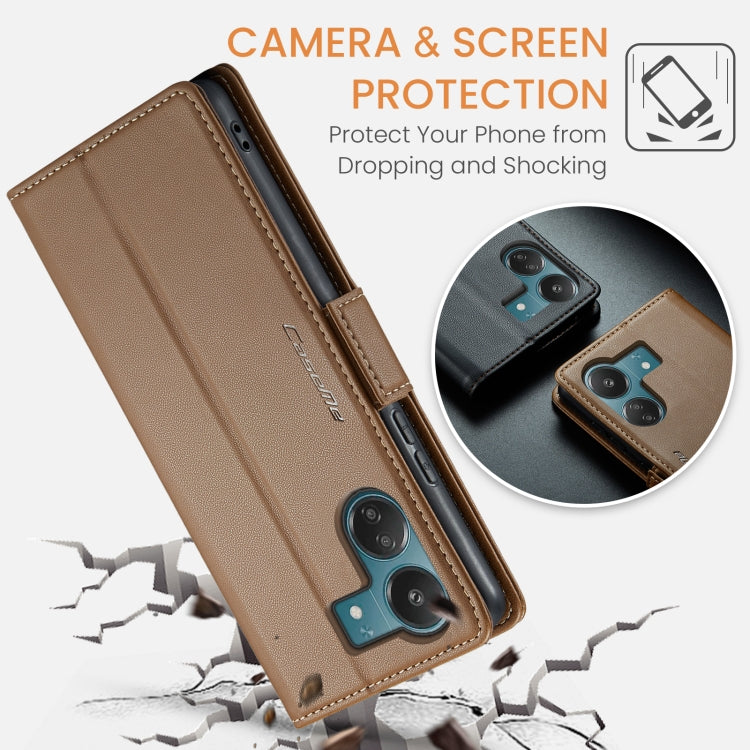 For Xiaomi Redmi 13C 4G / 13C 5G CaseMe 023 Butterfly Buckle Litchi Texture RFID Anti-theft Leather Phone Case(Brown) - Xiaomi Cases by CaseMe | Online Shopping UK | buy2fix