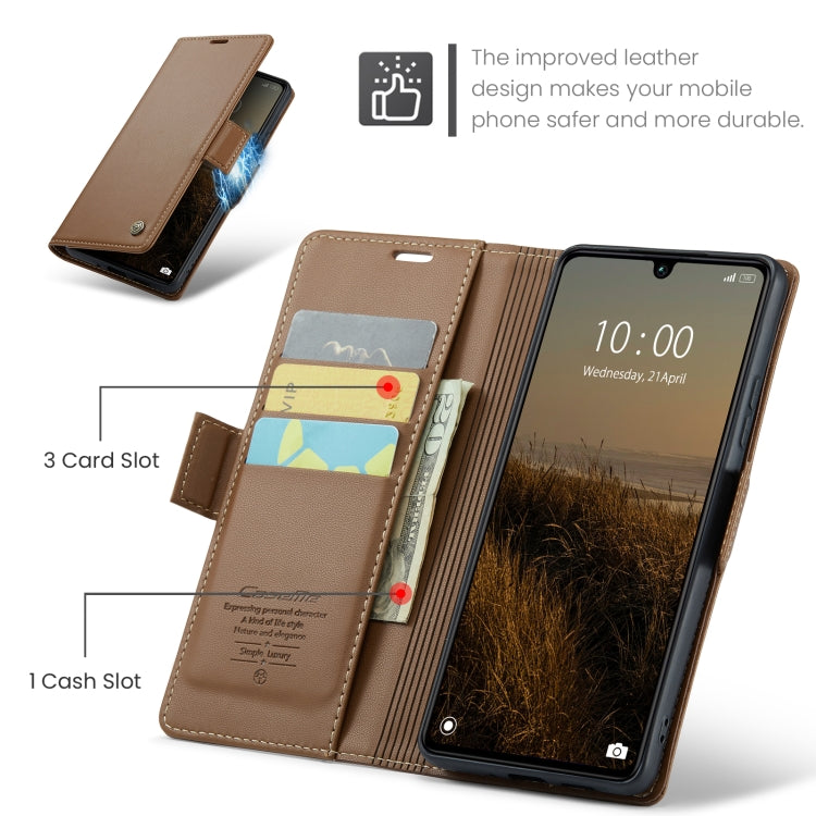 For Xiaomi Redmi 13C 4G / 13C 5G CaseMe 023 Butterfly Buckle Litchi Texture RFID Anti-theft Leather Phone Case(Brown) - Xiaomi Cases by CaseMe | Online Shopping UK | buy2fix