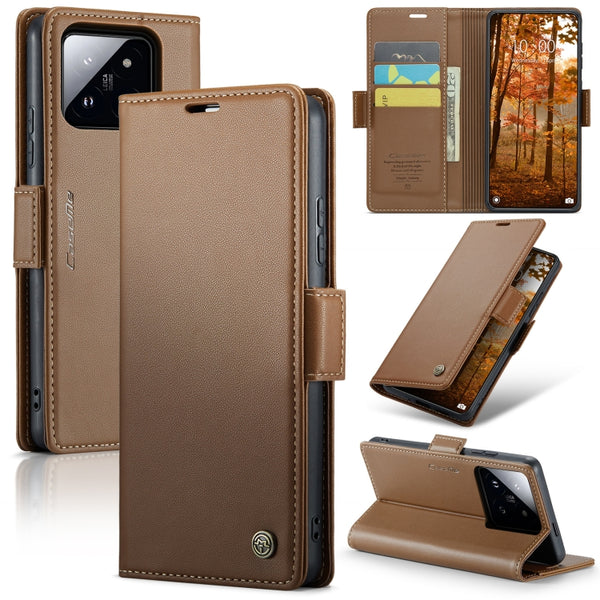 For Xiaomi 14 Pro CaseMe 023 Butterfly Buckle Litchi Texture RFID Anti-theft Leather Phone Case(Brown) by CaseMe