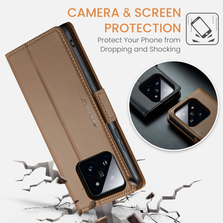 For Xiaomi 14 CaseMe 023 Butterfly Buckle Litchi Texture RFID Anti-theft Leather Phone Case(Brown) - 14 Cases by CaseMe | Online Shopping UK | buy2fix