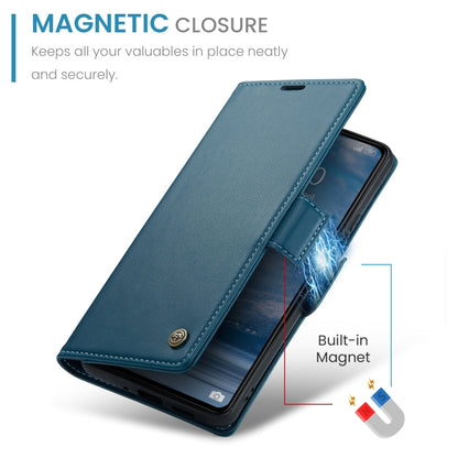For Xiaomi Poco C65 4G CaseMe 023 Butterfly Buckle Litchi Texture RFID Anti-theft Leather Phone Case(Blue) by CaseMe