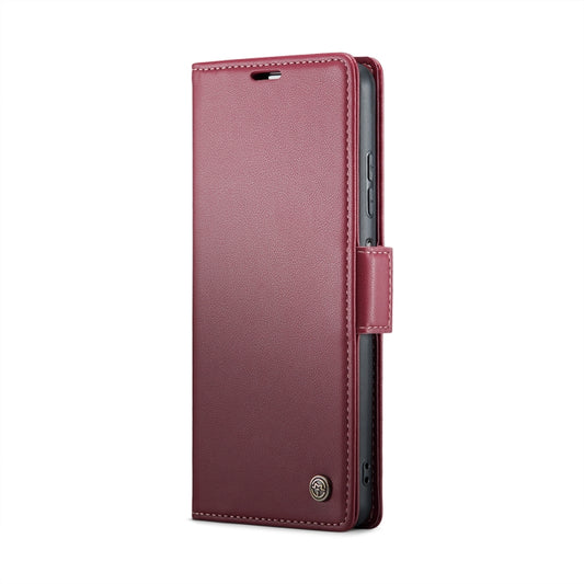 For Xiaomi Redmi Note 13 5G CaseMe 023 Butterfly Buckle Litchi Texture RFID Anti-theft Leather Phone Case(Wine Red) by CaseMe