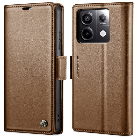 For Xiaomi Redmi Note 13 Pro 4G CaseMe 023 Butterfly Buckle Litchi Texture RFID Anti-theft Leather Phone Case(Brown) by CaseMe