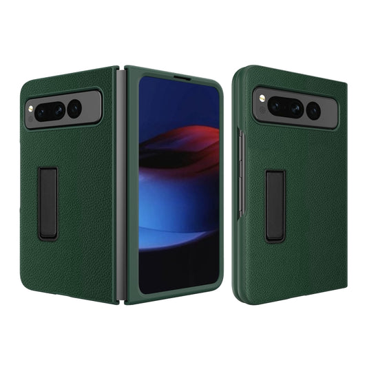 For Google Pixel Fold Litchi Texture Integrated Shockproof Phone Case with Holder(Green) by buy2fix