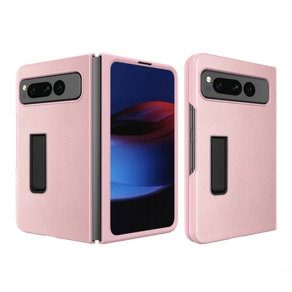 For Google Pixel Fold Litchi Texture Integrated Shockproof Phone Case with Holder(Pink) - Google Cases by buy2fix | Online Shopping UK | buy2fix