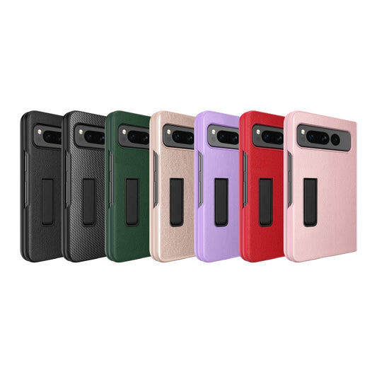 For Google Pixel Fold Litchi Texture Integrated Shockproof Phone Case with Holder(Pink) by buy2fix