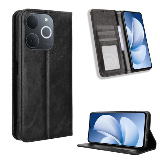 For Realme C71 4G India / Note 70T 4G Magnetic Buckle Retro Texture Leather Phone Case(Black)
