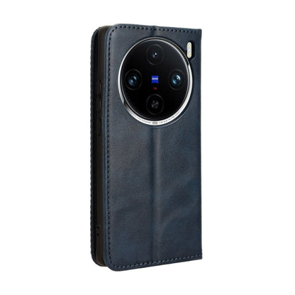 For vivo X100 5G Magnetic Buckle Retro Texture Leather Phone Case(Blue) - X100 Cases by buy2fix | Online Shopping UK | buy2fix