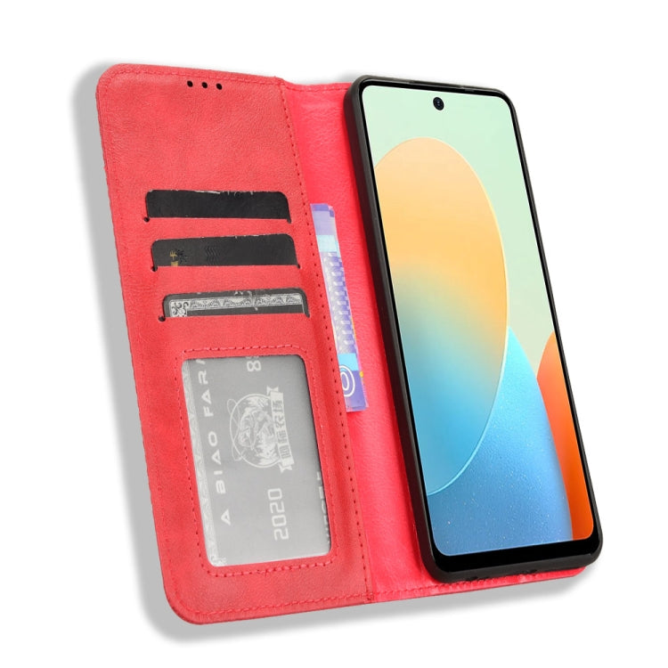 For Tecno Spark Go 2024 Magnetic Buckle Retro Texture Leather Phone Case(Red) by buy2fix