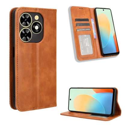 For Tecno Spark Go 2024 Magnetic Buckle Retro Texture Leather Phone Case(Brown) by buy2fix