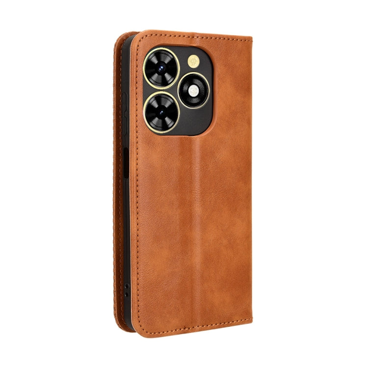 For Tecno Spark Go 2024 Magnetic Buckle Retro Texture Leather Phone Case(Brown) by buy2fix