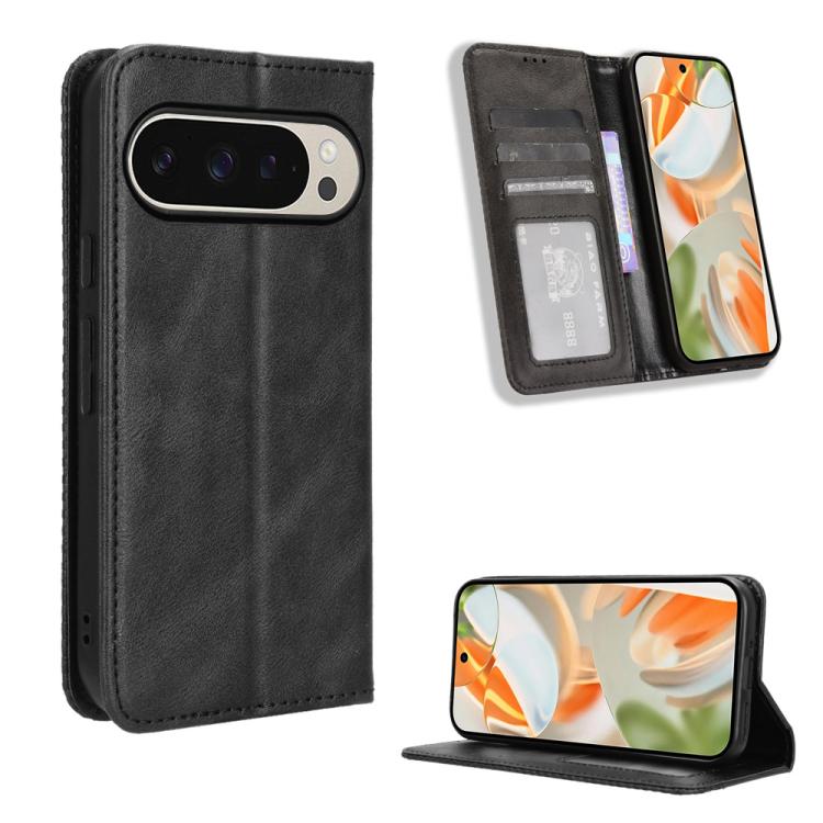 For Google Pixel 10 Pro XL Magnetic Buckle Retro Texture Leather Phone Case(Black) - Google Cases by buy2fix | Online Shopping UK | buy2fix