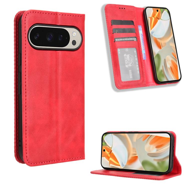 For Google Pixel 10 Pro / 10 Magnetic Buckle Retro Texture Leather Phone Case(Red) - Google Cases by buy2fix | Online Shopping UK | buy2fix