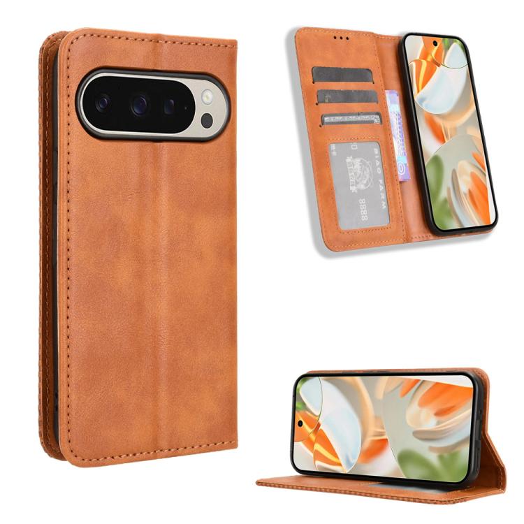 For Google Pixel 10 Pro / 10 Magnetic Buckle Retro Texture Leather Phone Case(Brown) - Google Cases by buy2fix | Online Shopping UK | buy2fix
