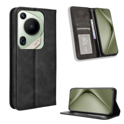 For Huawei Pura 70 Ultra Magnetic Buckle Retro Texture Leather Phone Case(Black) by buy2fix