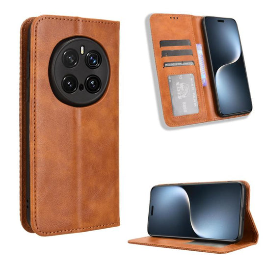 For Honor Magic7 Pro Magnetic Buckle Retro Texture Leather Phone Case(Brown)