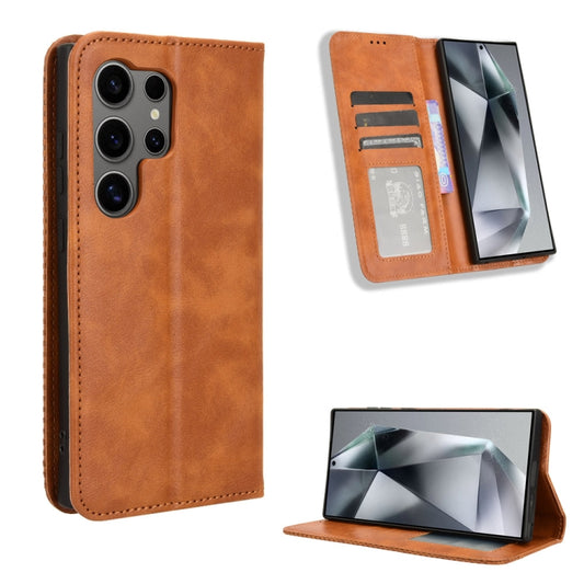 For Samsung Galaxy S24 Ultra 5G Magnetic Buckle Retro Texture Leather Phone Case(Brown) - Galaxy S24 Ultra 5G Cases by buy2fix | Online Shopping UK | buy2fix