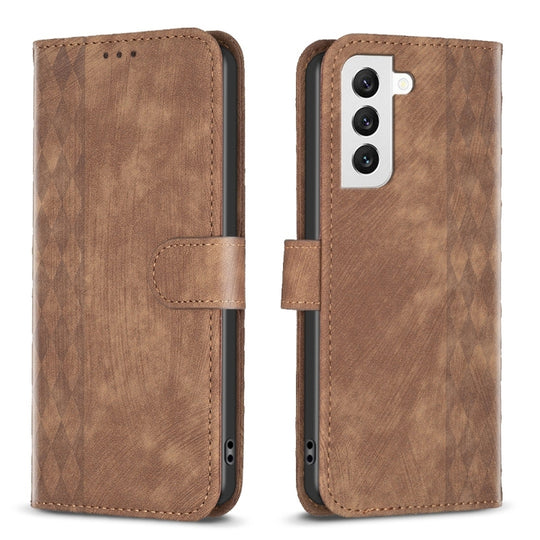 For Samsung Galaxy S22 5G Plaid Embossed Leather Phone Case(Brown)
