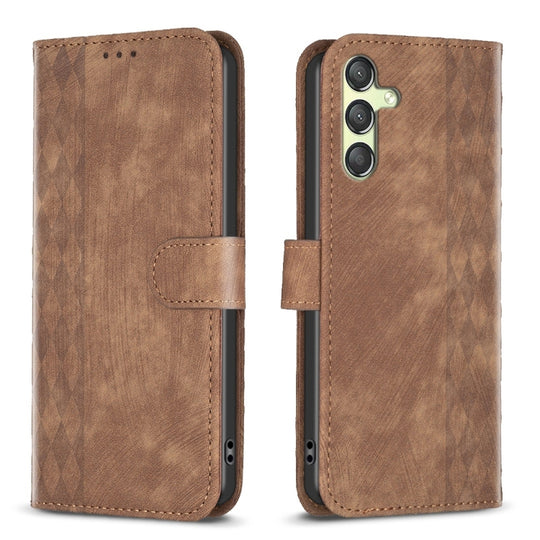 For Samsung Galaxy A24 4G Plaid Embossed Leather Phone Case(Brown)