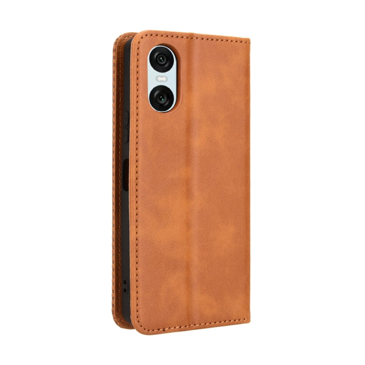For Sony Xperia 10 VI 2024 Magnetic Buckle Retro Texture Leather Phone Case(Brown) - Sony Cases by buy2fix | Online Shopping UK | buy2fix