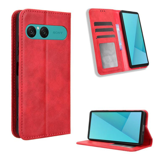 For Sony Xperia 10 VII Magnetic Buckle Retro Texture Leather Phone Case(Red)