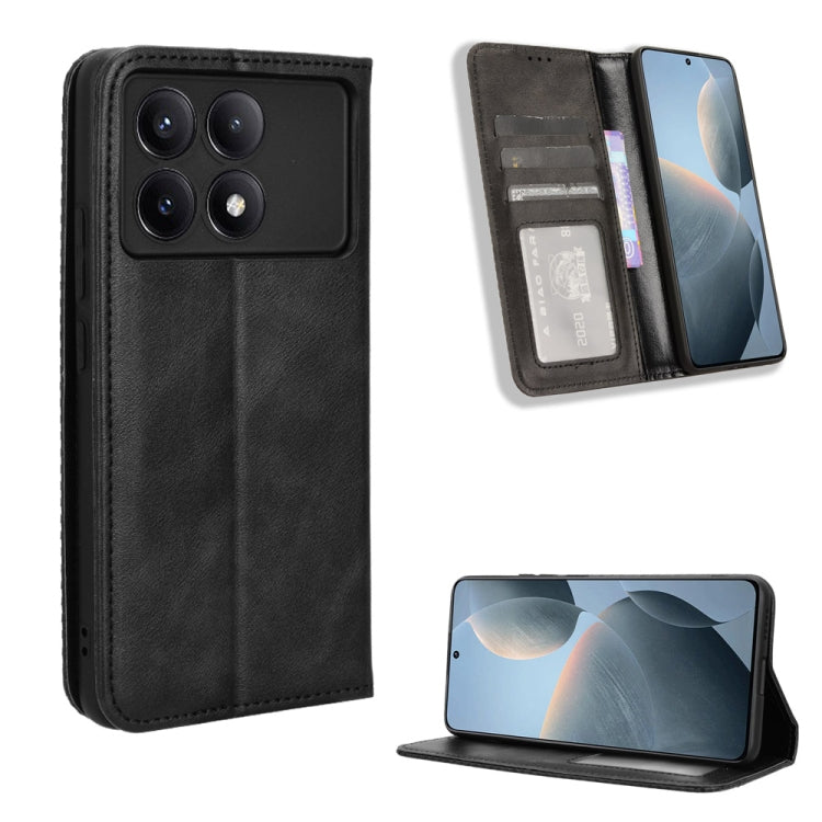 For Xiaomi Redmi K70 / K70 Pro Magnetic Buckle Retro Texture Leather Phone Case(Black) - K70 Pro Cases by buy2fix | Online Shopping UK | buy2fix