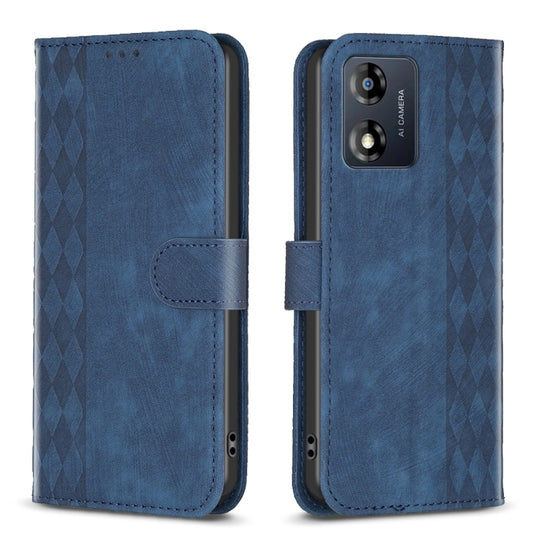 For Motorola Moto E13 4G Plaid Embossed Leather Phone Case(Blue)