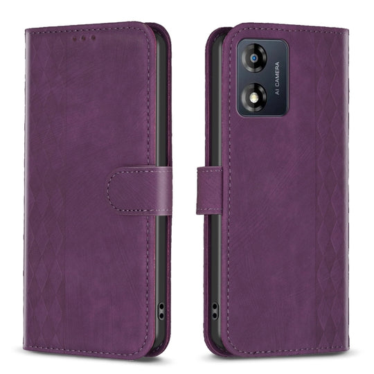 For Motorola Moto E13 4G Plaid Embossed Leather Phone Case(Purple)