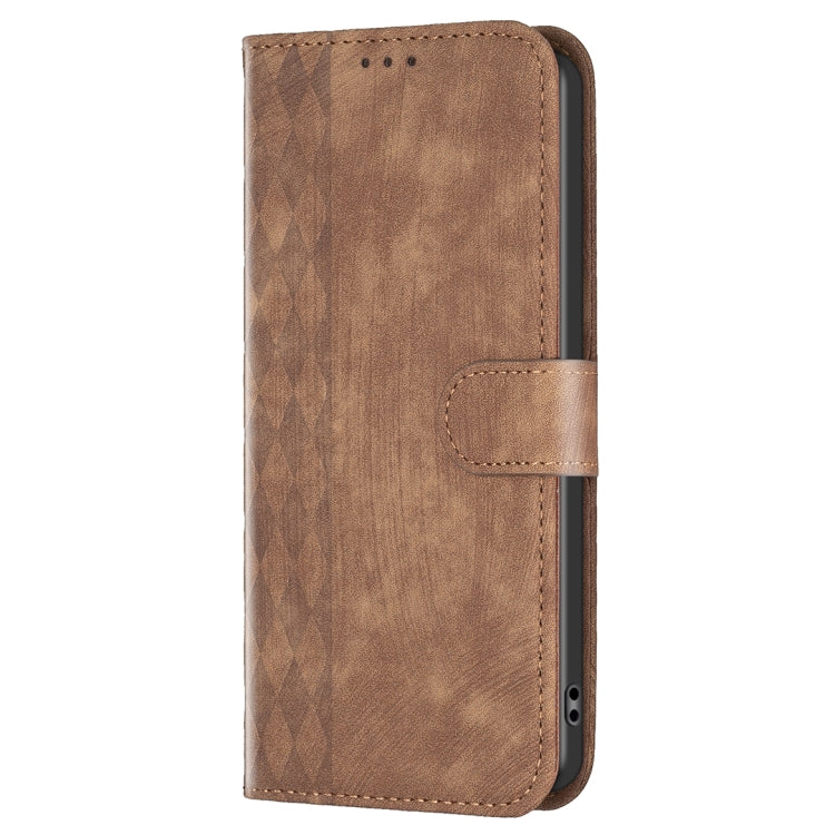 For Xiaomi Redmi Note 13 Pro 4G Global Plaid Embossed Leather Phone Case(Brown) - Note 13 Pro Cases by buy2fix | Online Shopping UK | buy2fix