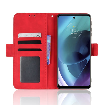 For Motorola Moto G52J 5G Skin Feel Calf Texture Card Slots Leather Phone Case(Red) - Motorola Cases by buy2fix | Online Shopping UK | buy2fix