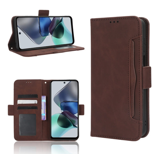 For Motorola Moto G53 / G13 Skin Feel Calf Texture Card Slots Leather Phone Case(Brown) - Motorola Cases by buy2fix | Online Shopping UK | buy2fix