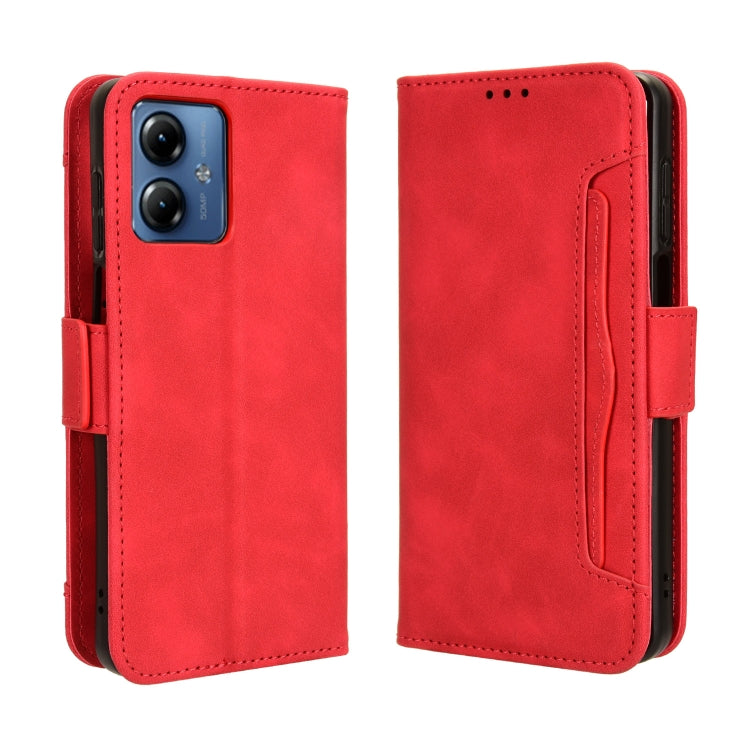 For Motorola Moto G14 4G Skin Feel Calf Texture Card Slots Leather Phone Case(Red) - Motorola Cases by buy2fix | Online Shopping UK | buy2fix