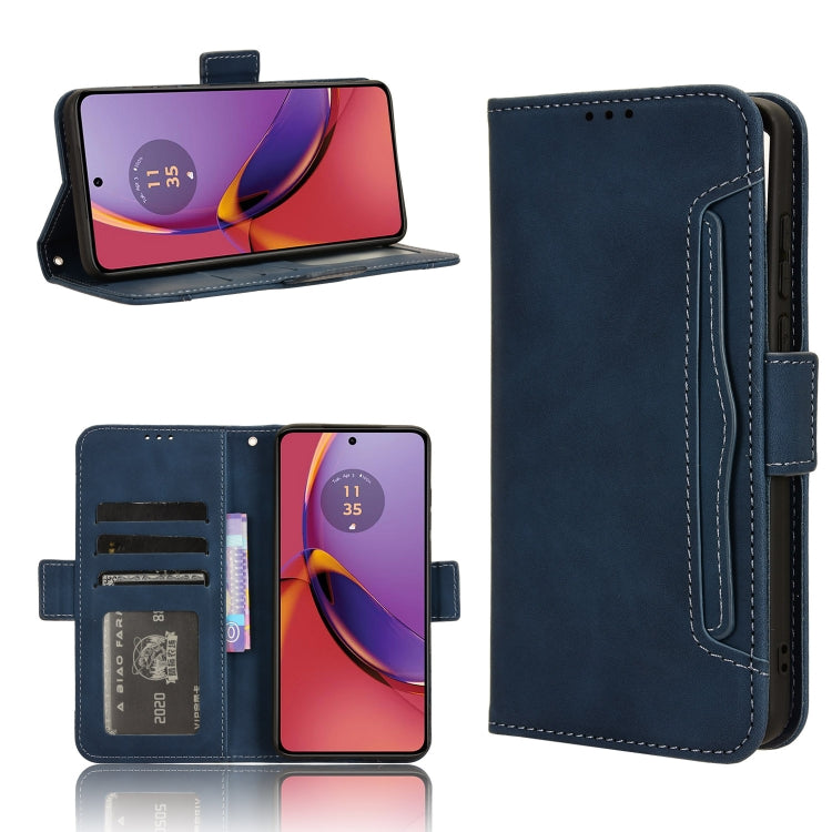 For Motorola Moto G84 5G Skin Feel Calf Texture Card Slots Leather Phone Case(Blue) - Motorola Cases by buy2fix | Online Shopping UK | buy2fix